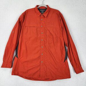 Eddie Bauer Shirt Mens Large Tall Orange Vented Fishing Button Front Long Sleeve